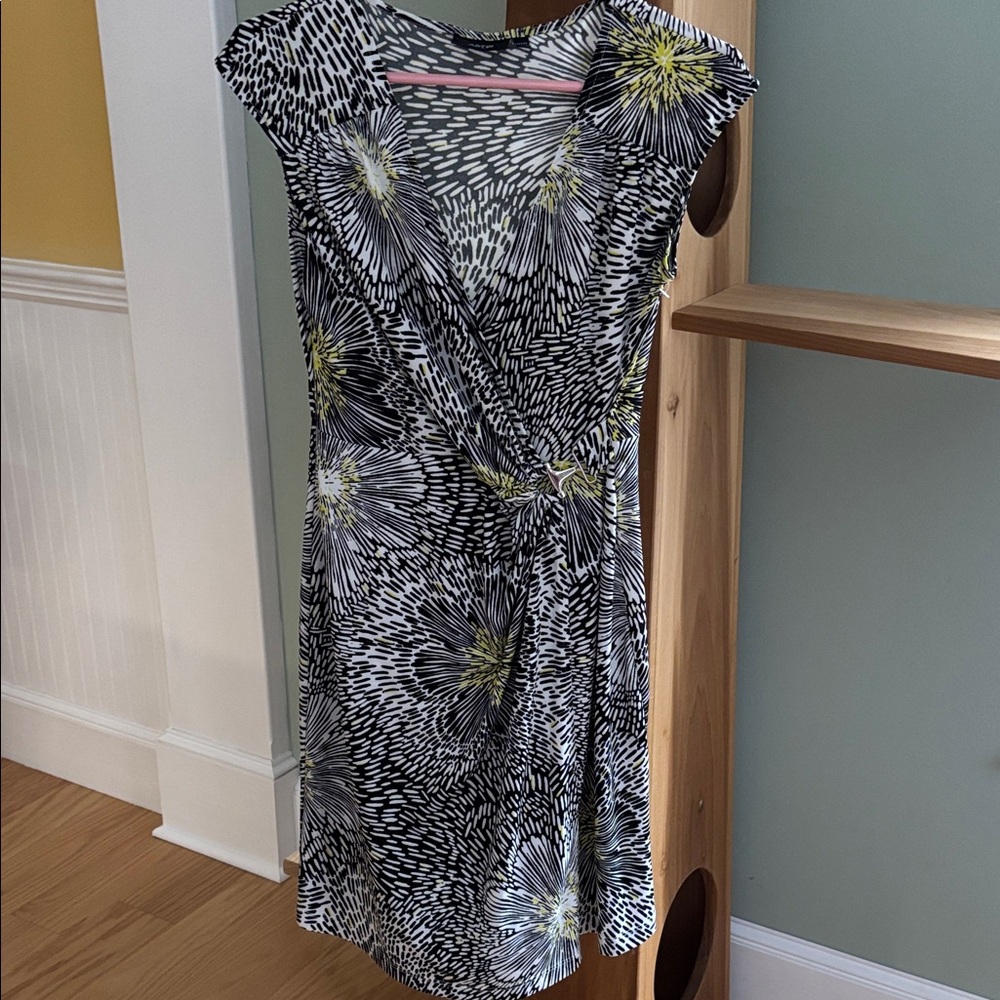 Apt. 9 Black, White & Yellow Floral Wrap Midi Dress